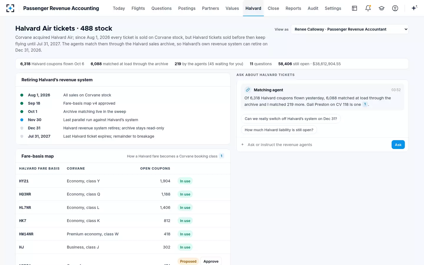 Passenger Revenue Accounting — An acquired airline's tickets
