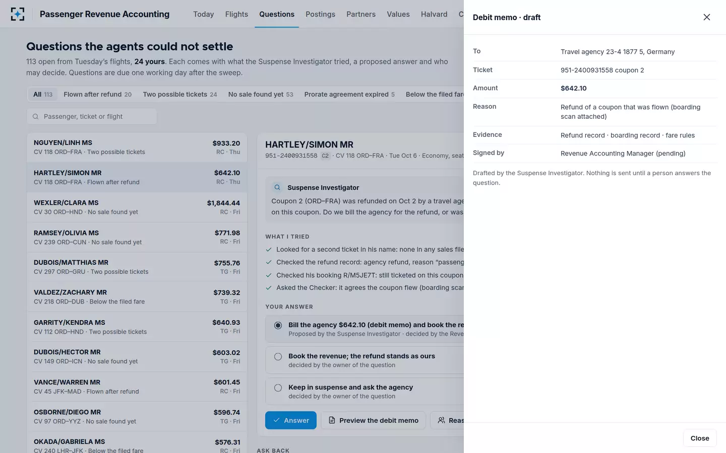 Passenger Revenue Accounting — A drafted debit memo