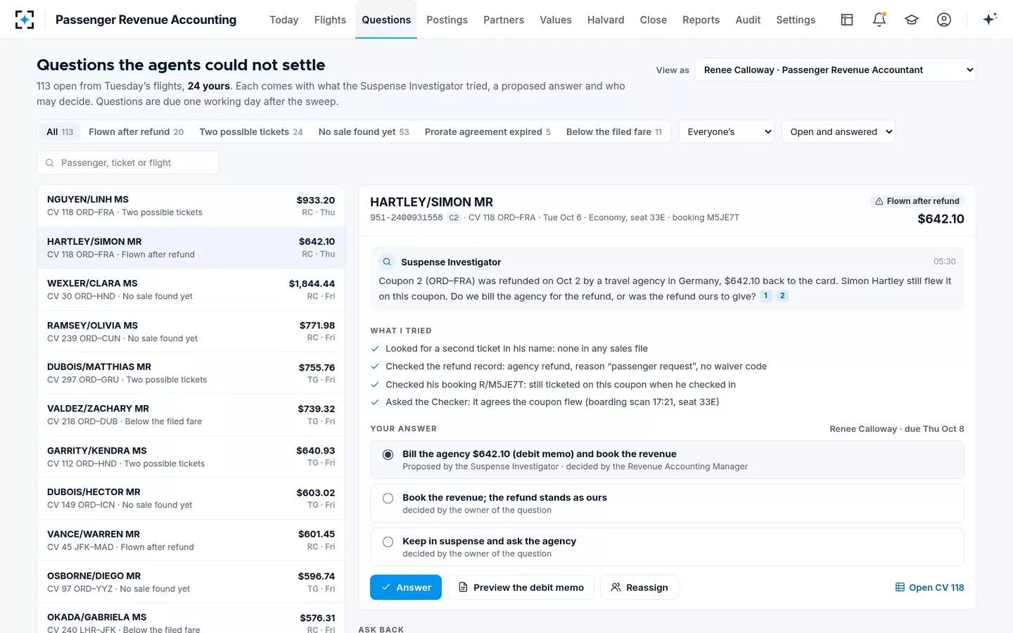 Passenger Revenue Accounting — Suspense questions