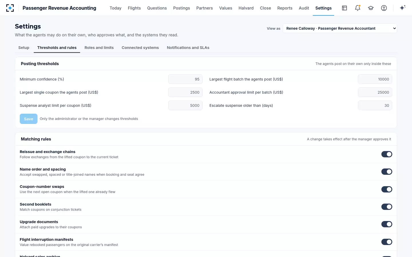 Passenger Revenue Accounting — Thresholds and matching rules