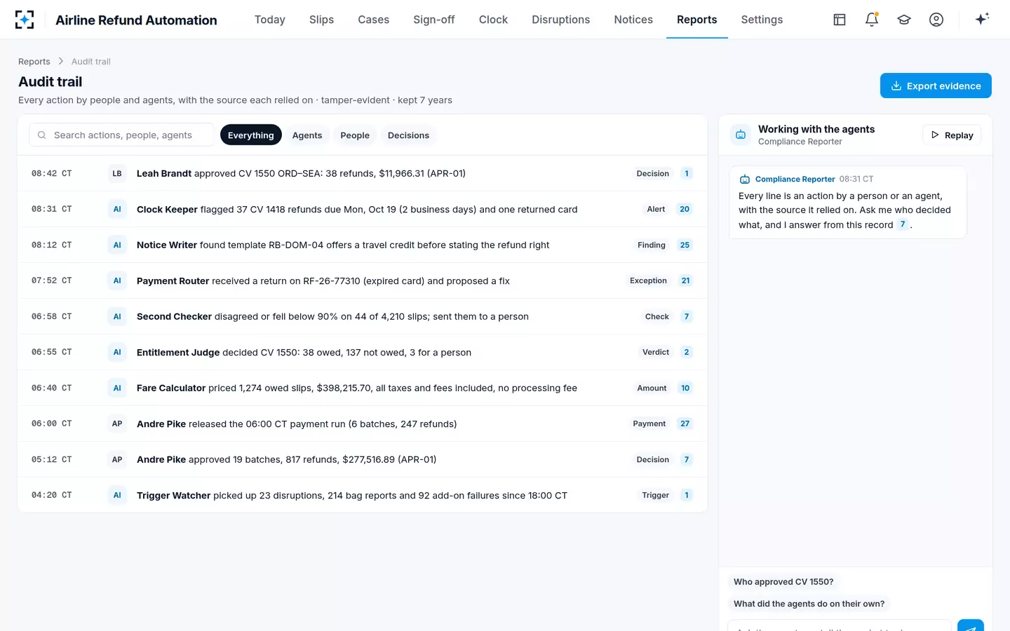 Airline Refund Automation — Audit trail