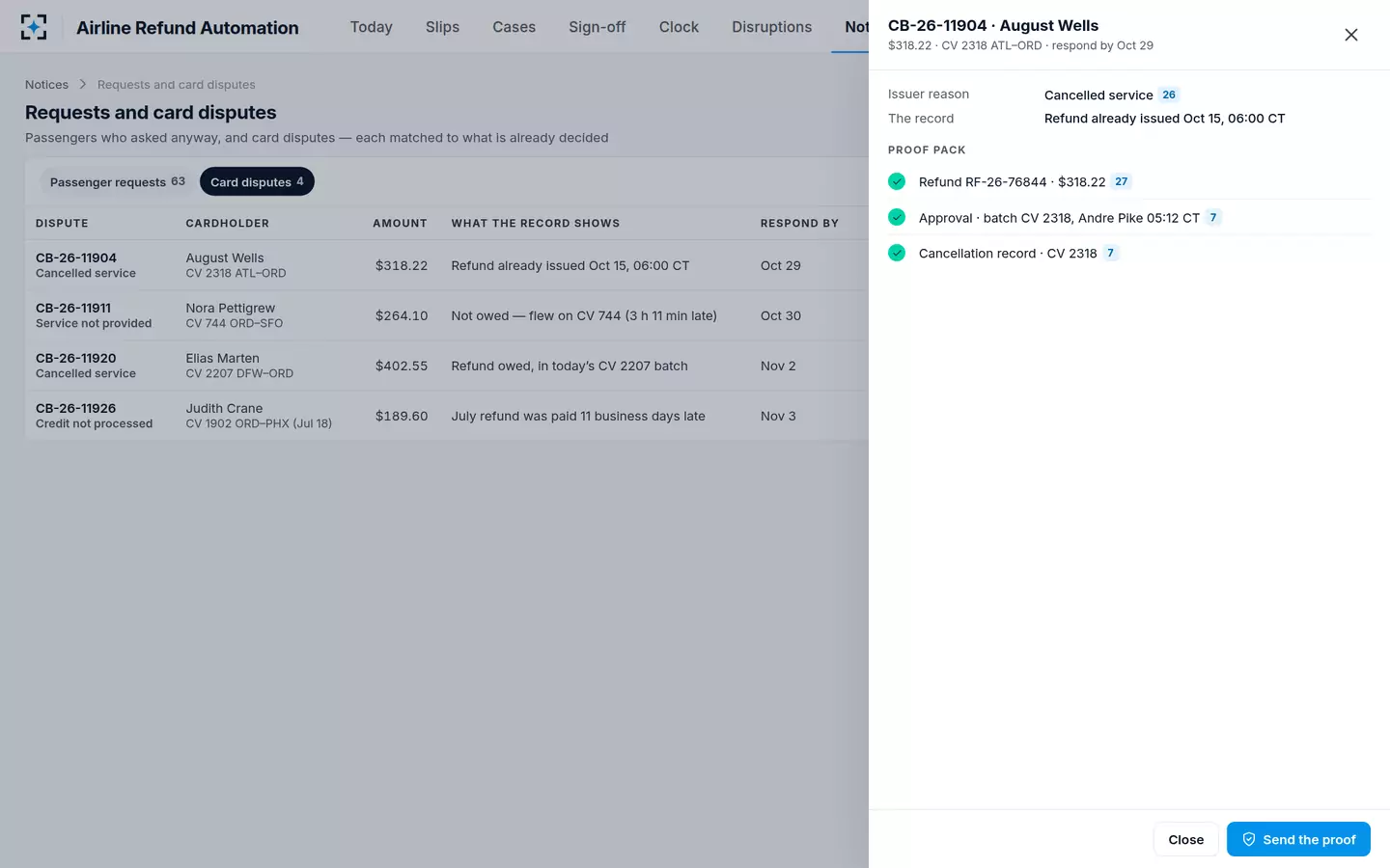 Airline Refund Automation — Refund chargeback proof