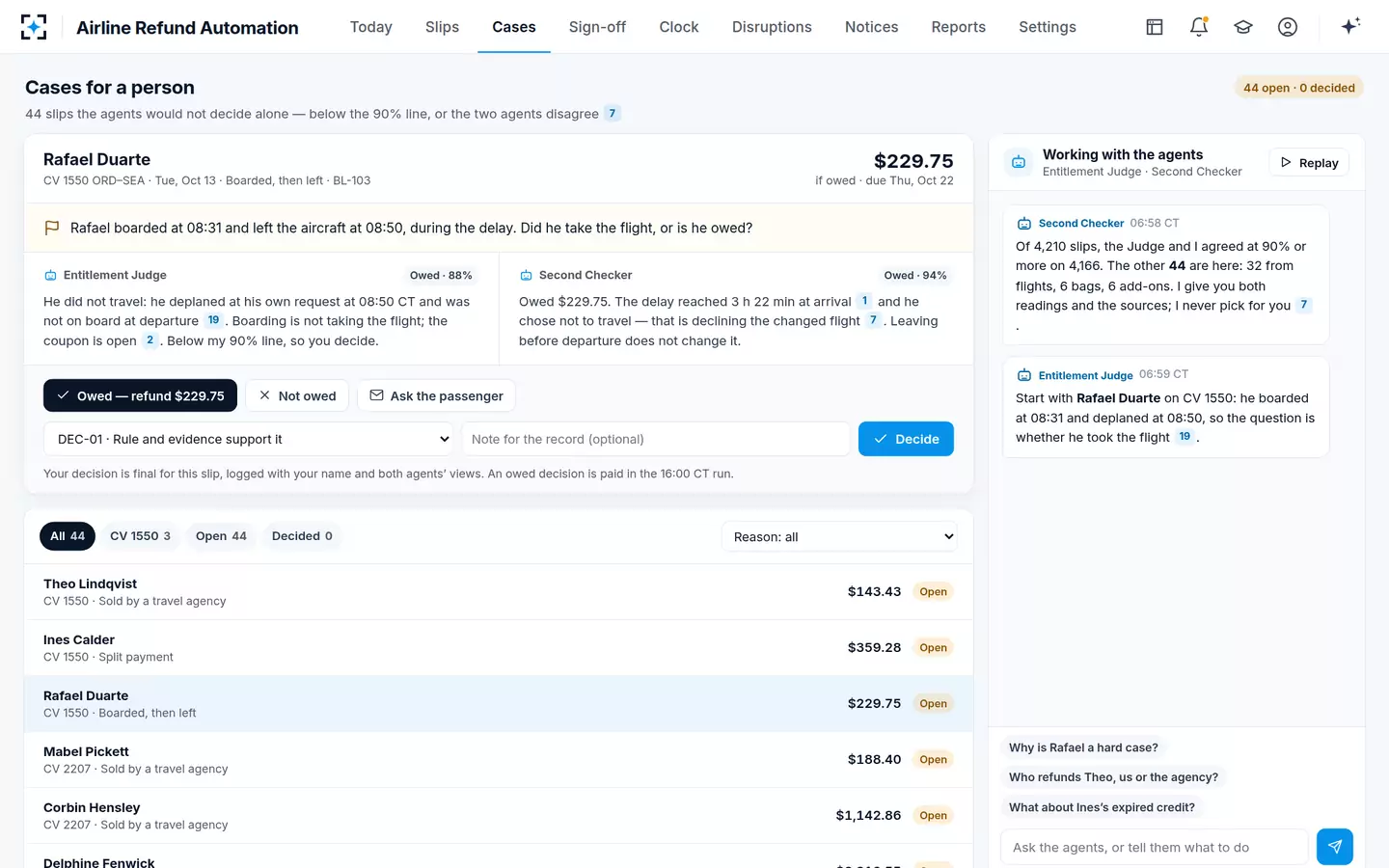 Airline Refund Automation — Cases for a person