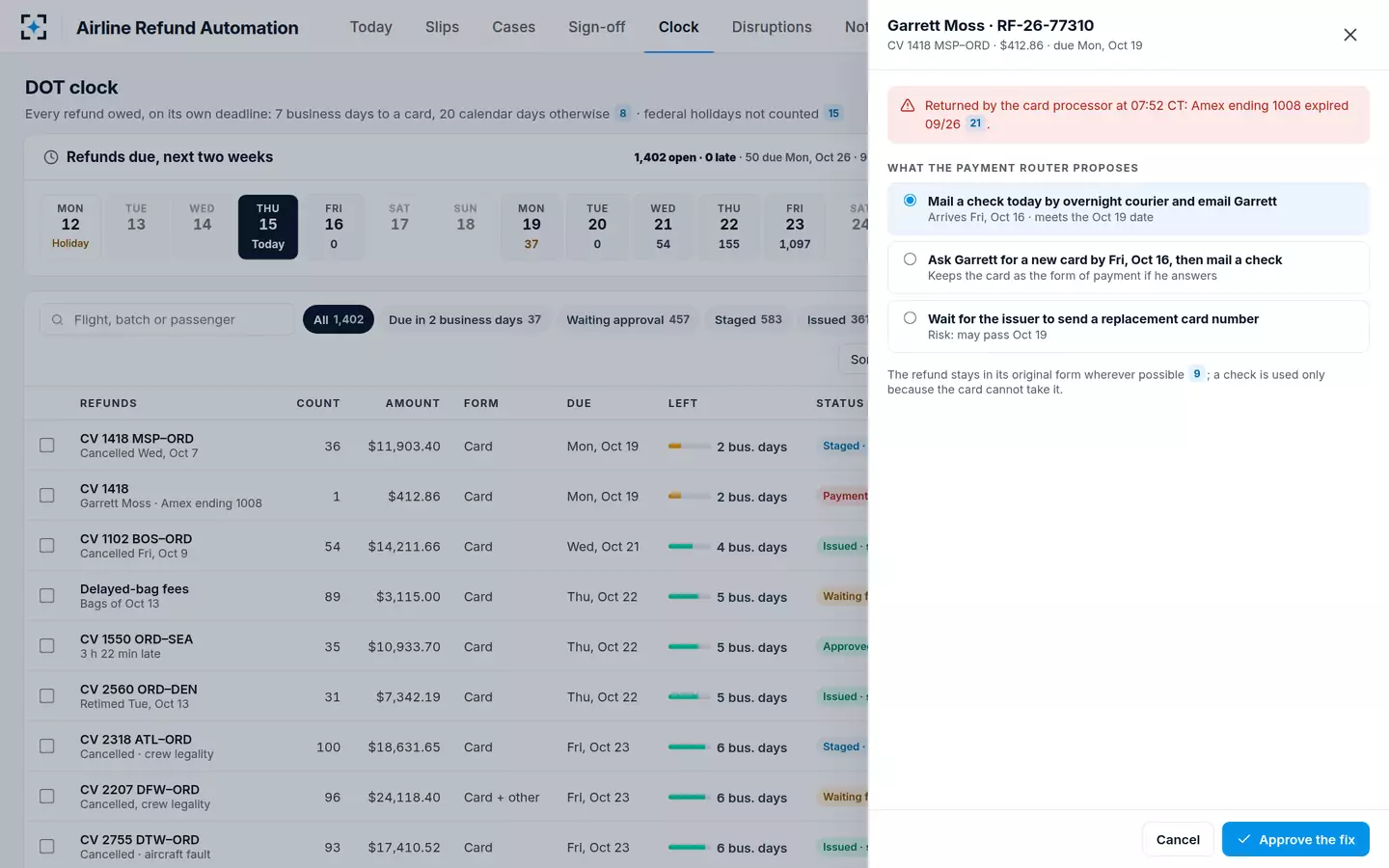 Airline Refund Automation — A returned card refund