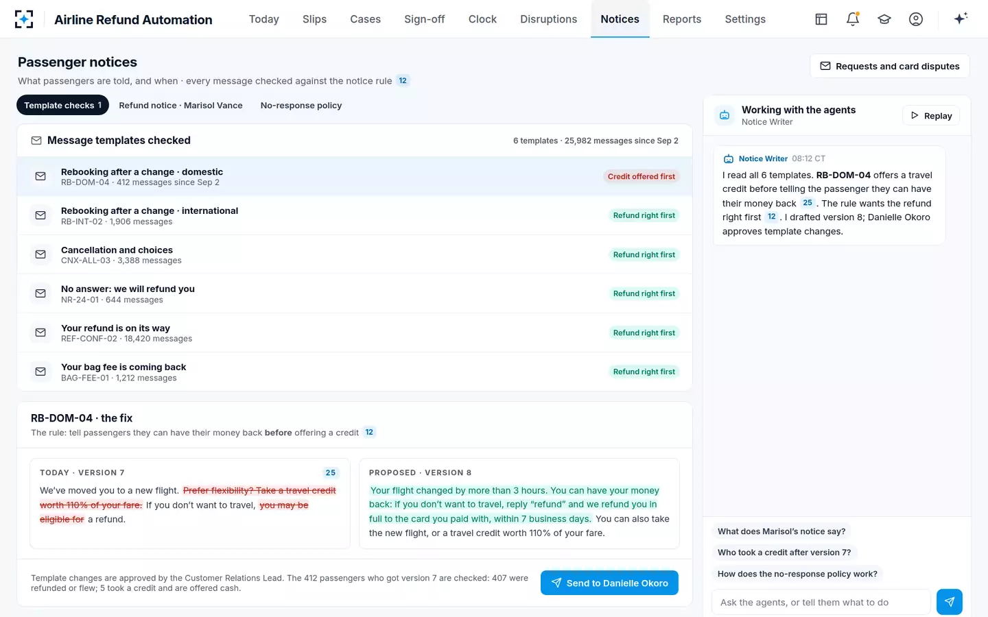 Airline Refund Automation — Passenger notices
