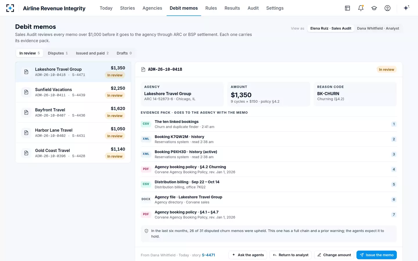 Airline Revenue Integrity — Agency debit memo with its evidence pack