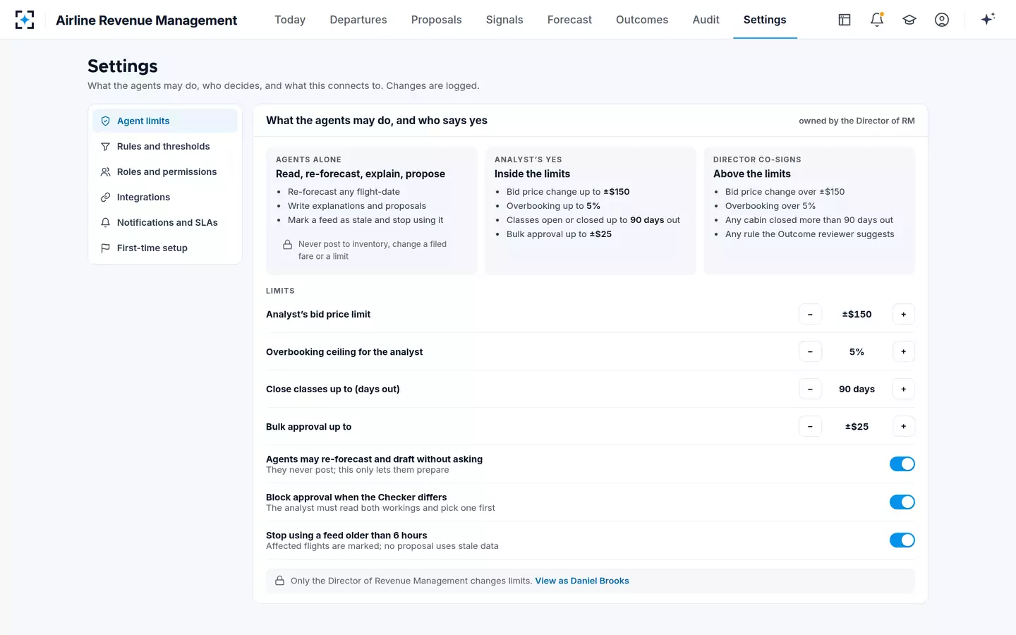 Airline Revenue Management — Agent limits