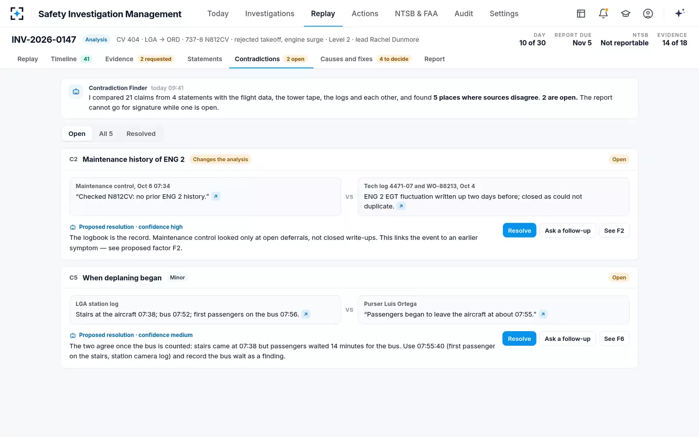 Safety Investigation Management — Contradictions side by side