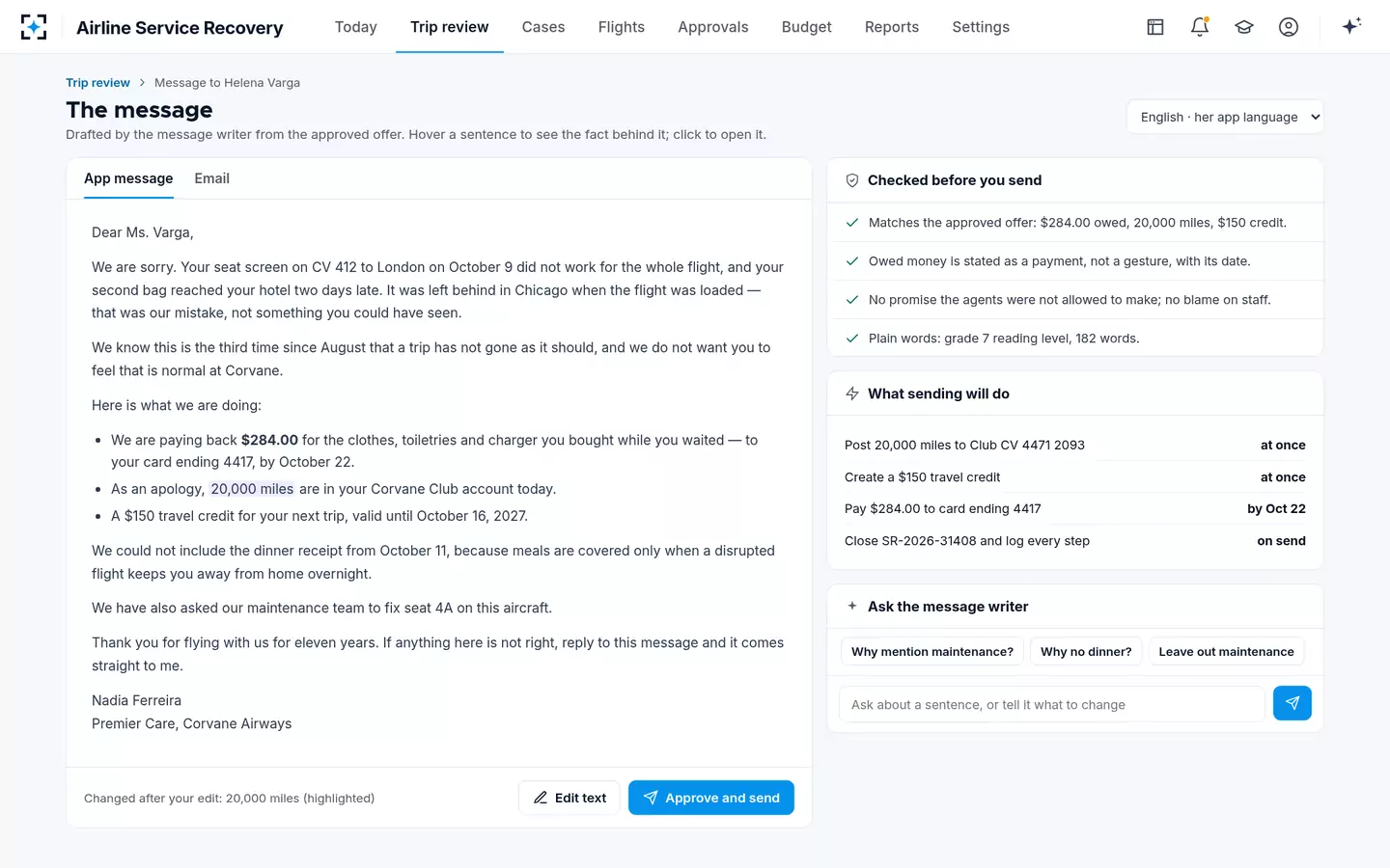 Airline Service Recovery — The message
