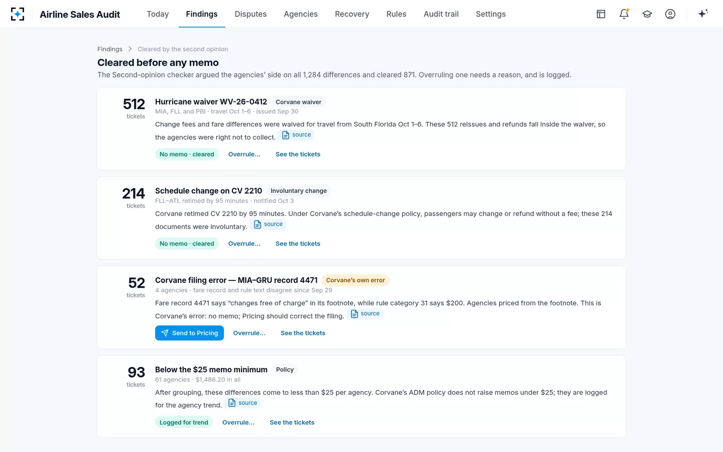 Airline Sales Audit — Cleared before any memo
