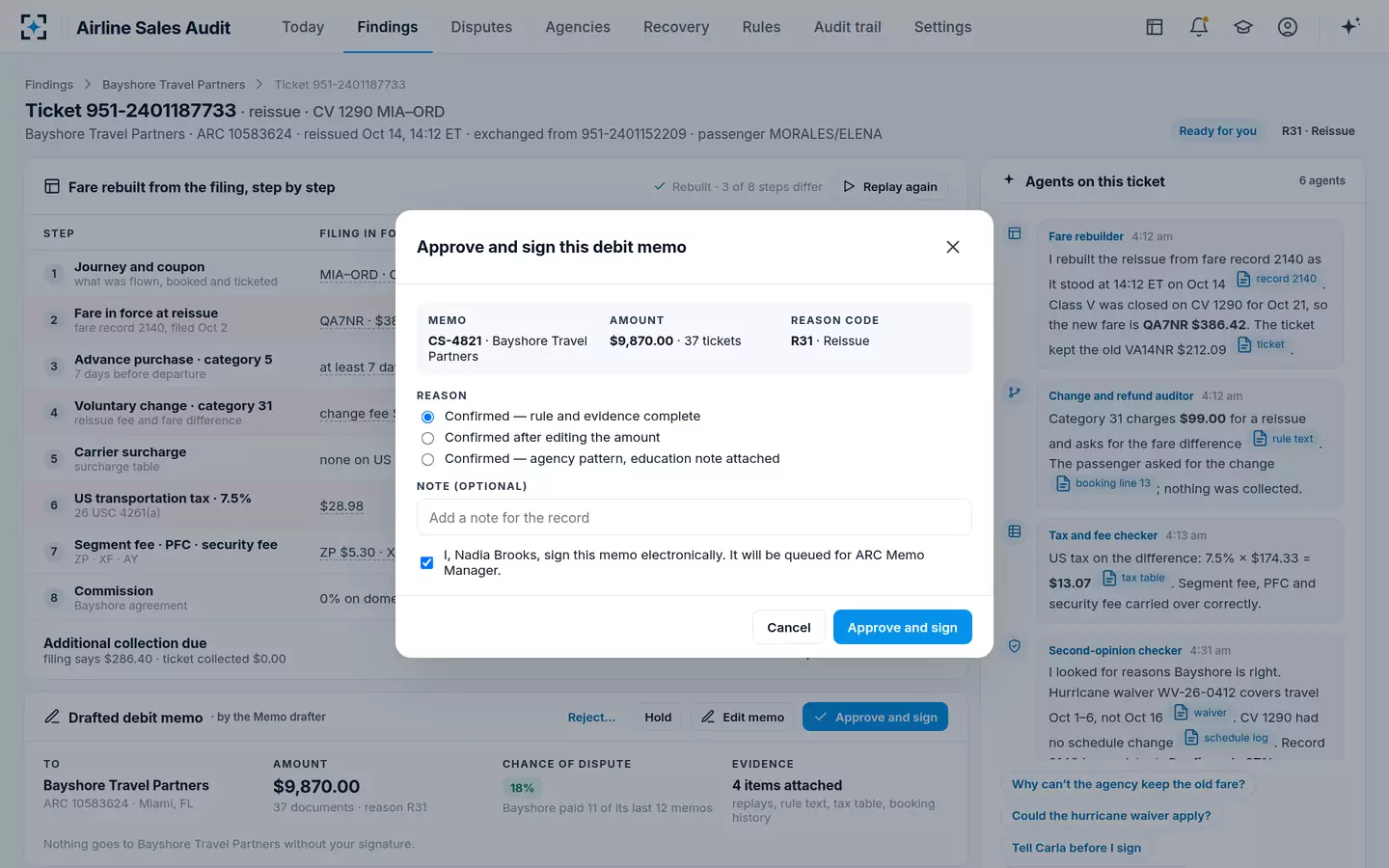 Airline Sales Audit — Approve and sign