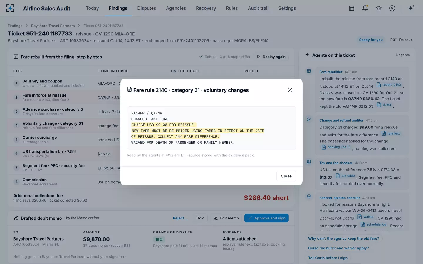 Airline Sales Audit — Every value opens its source