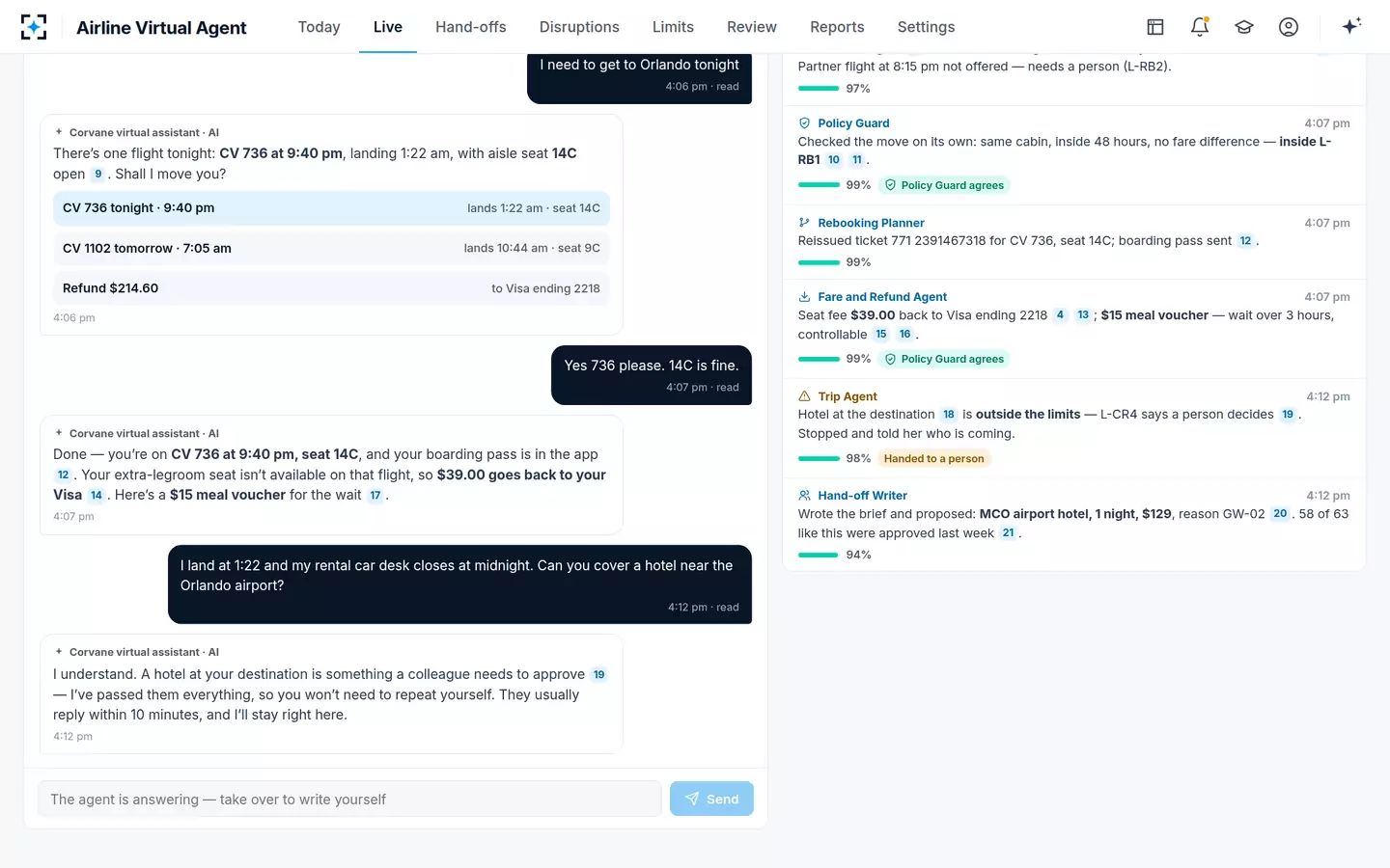Airline Virtual Agent — Self-service rebooking, checked before it runs