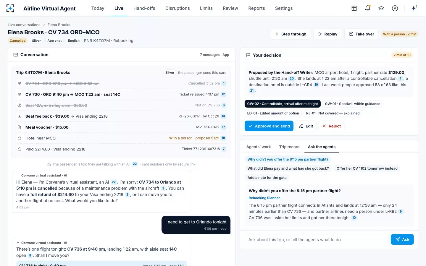Airline Virtual Agent — Ask the agents about this trip