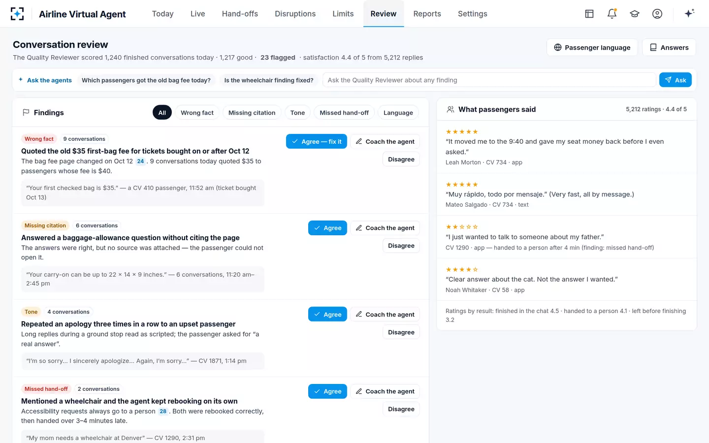 Airline Virtual Agent — Every conversation scored