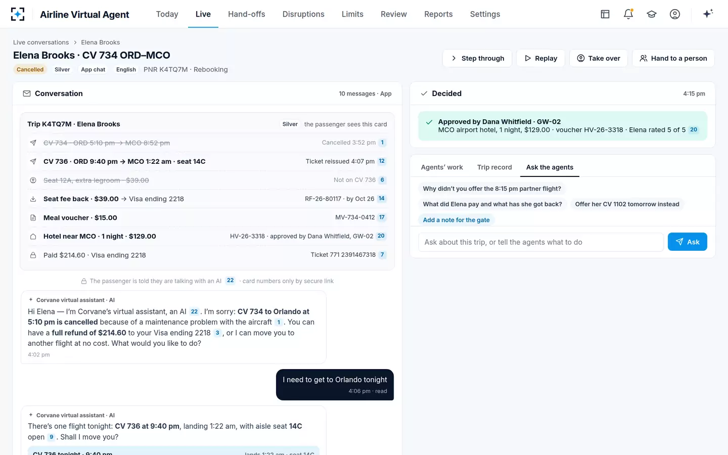 Airline Virtual Agent — Approved, and on the trip card