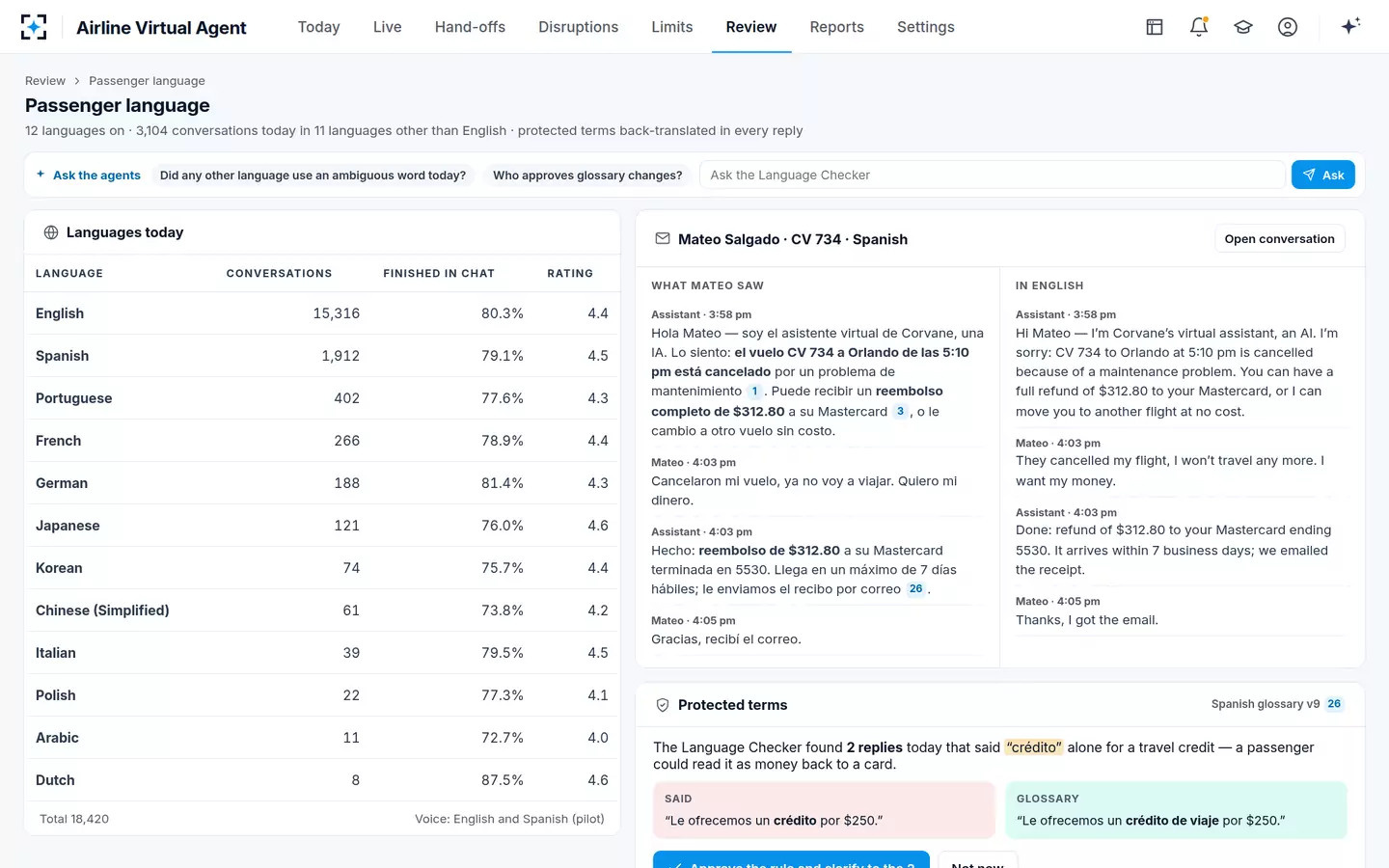 Airline Virtual Agent — Passengers in their own language