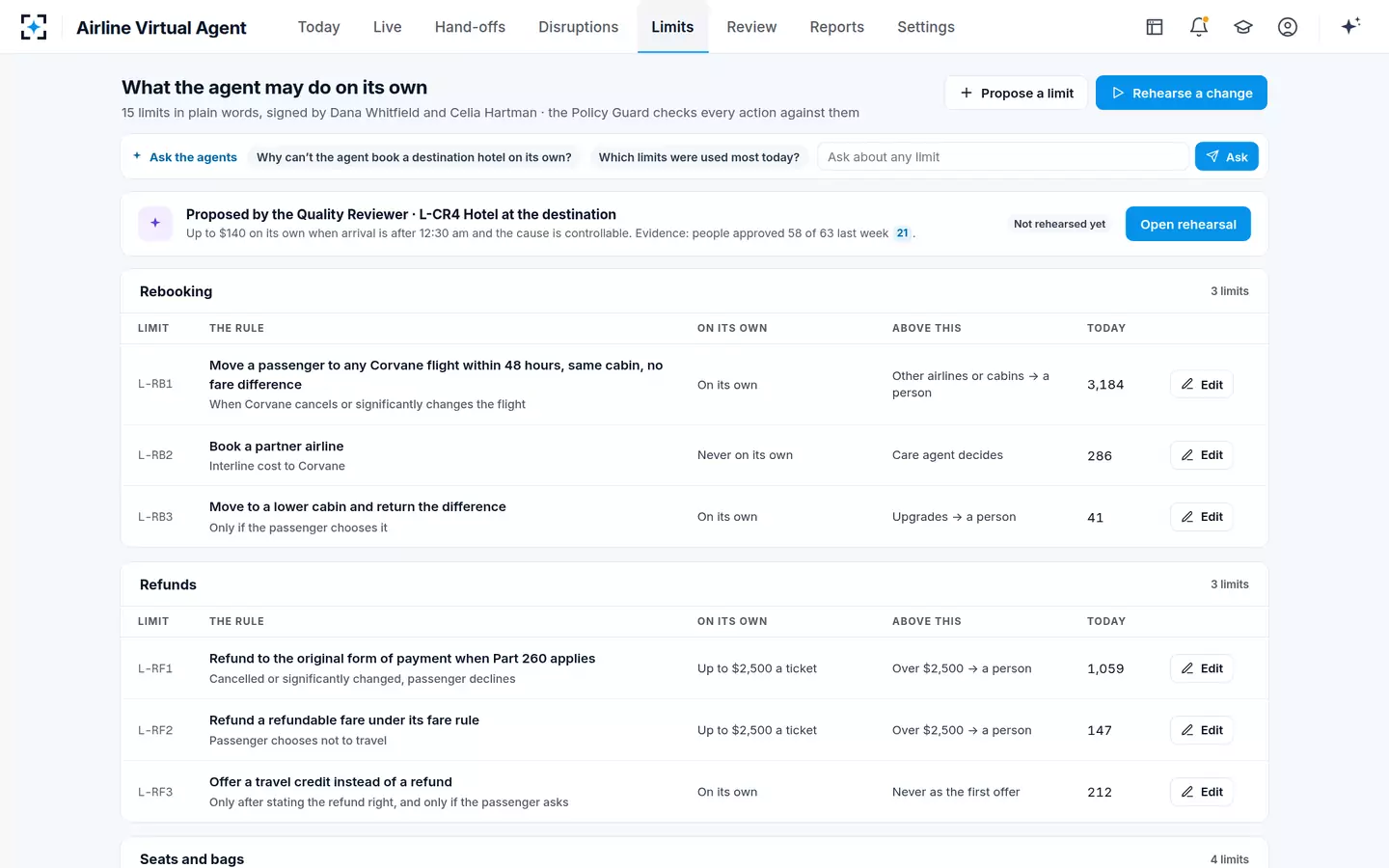 Airline Virtual Agent — Policy limits in plain words