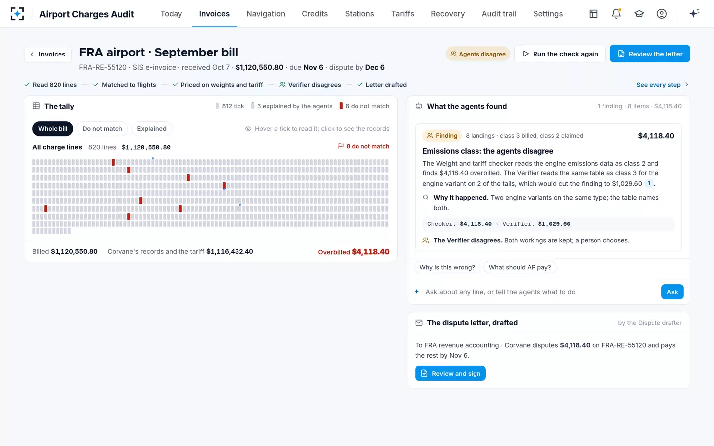 Airport Charges Audit — When the agents disagree