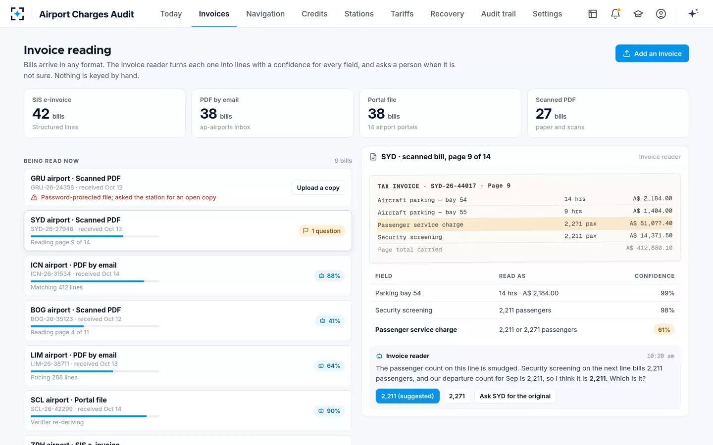 Airport Charges Audit — Airport invoice reading