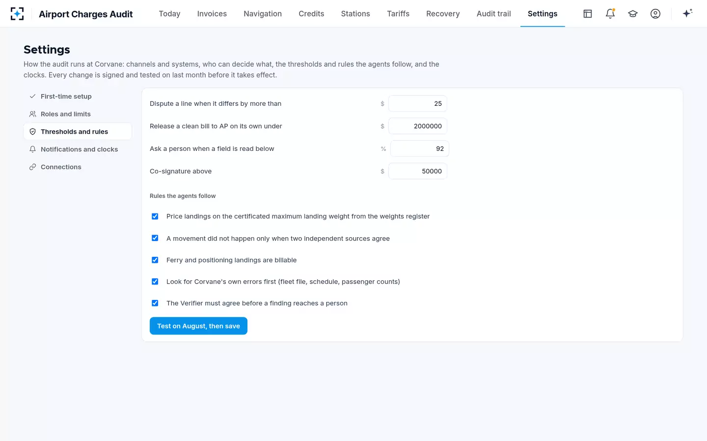Airport Charges Audit — Thresholds and rules