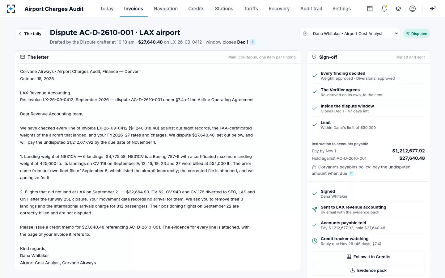 Airport Charges Audit — The airport invoice dispute, signed