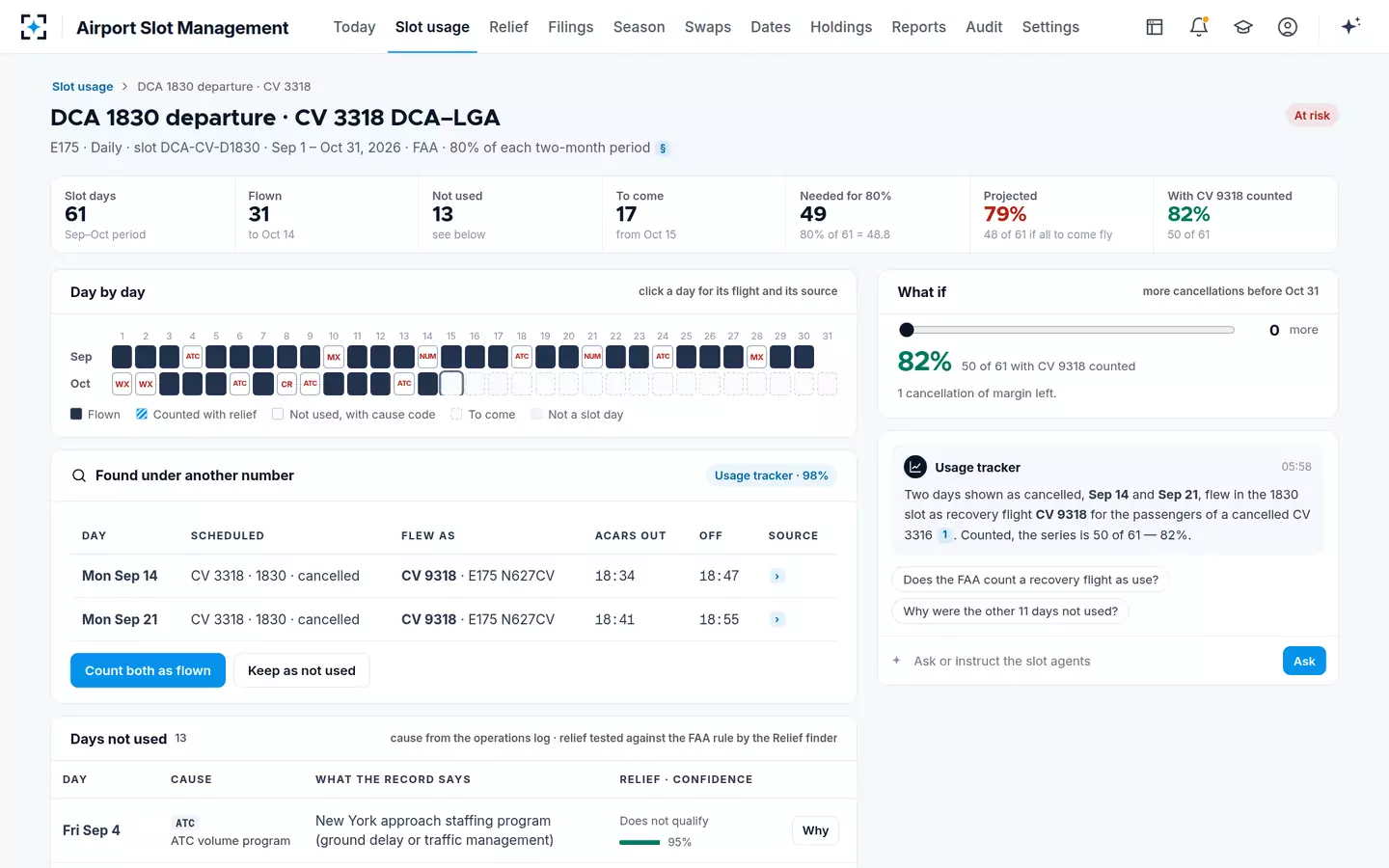 Airport Slot Management — Flights under another number