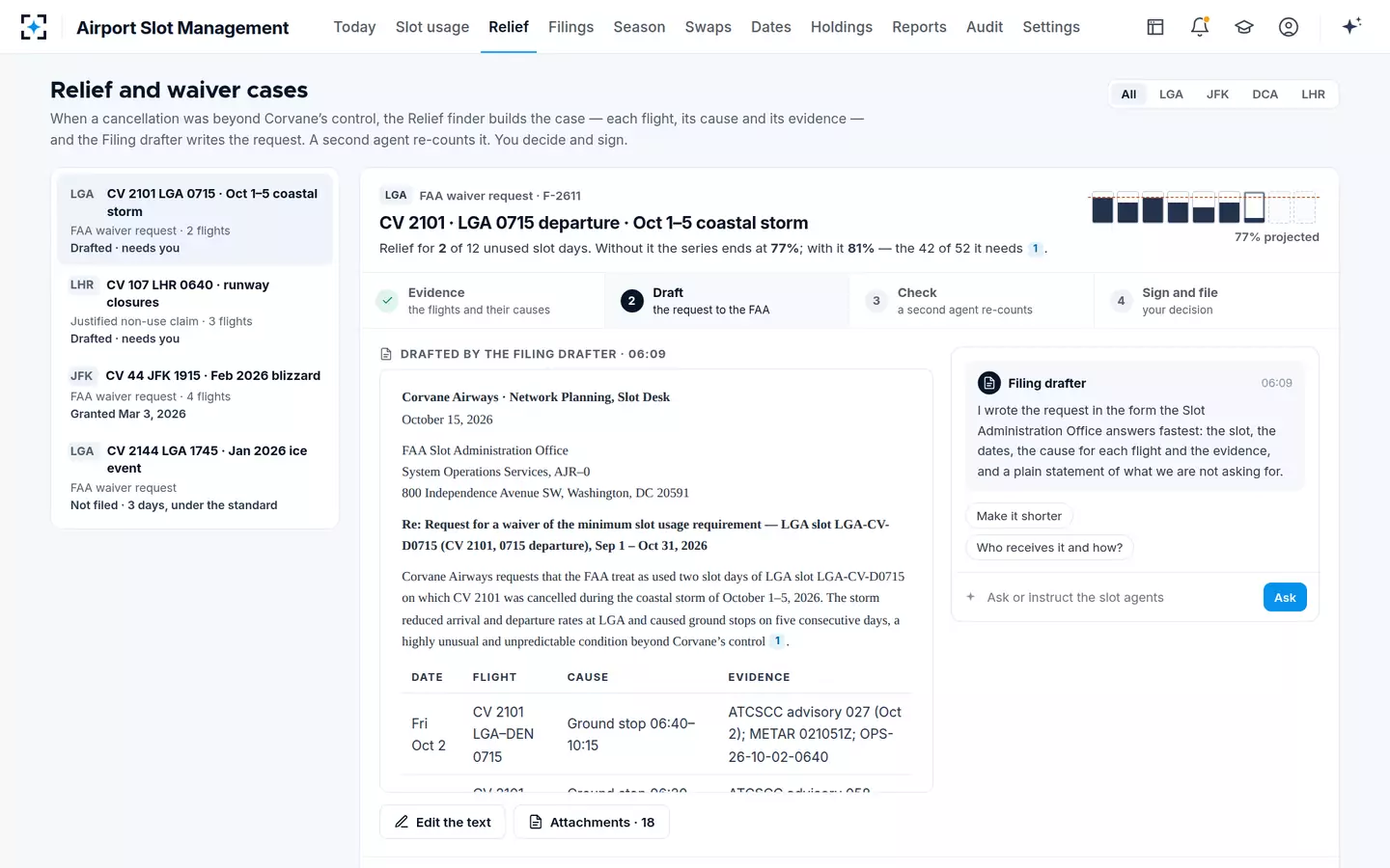 Airport Slot Management — Relief case: the draft