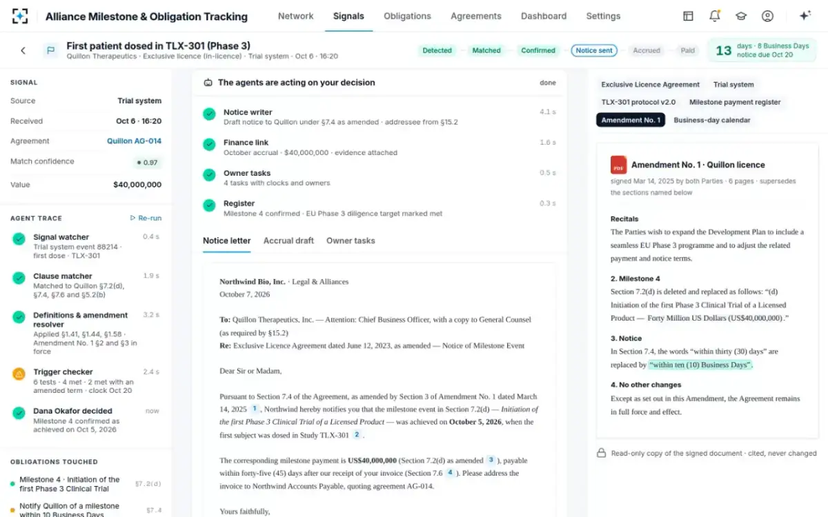 Alliance Milestone & Obligation Tracking — The milestone notice