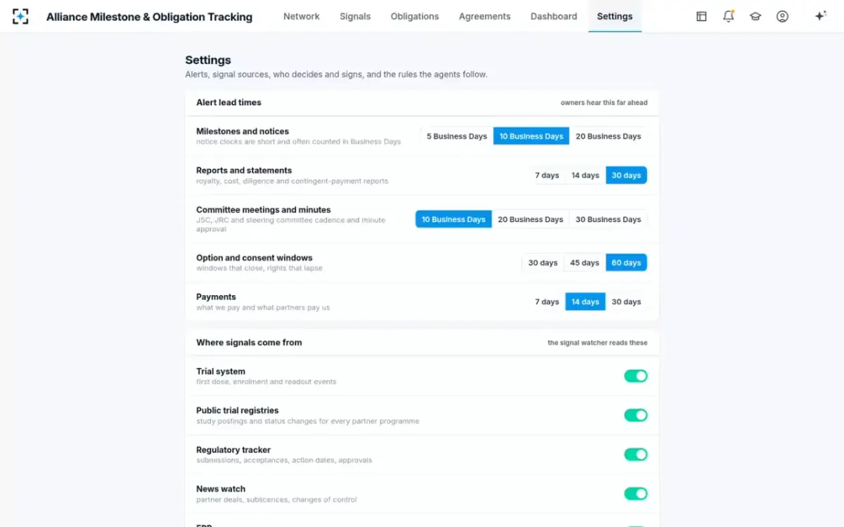 Alliance Milestone & Obligation Tracking — Your rules