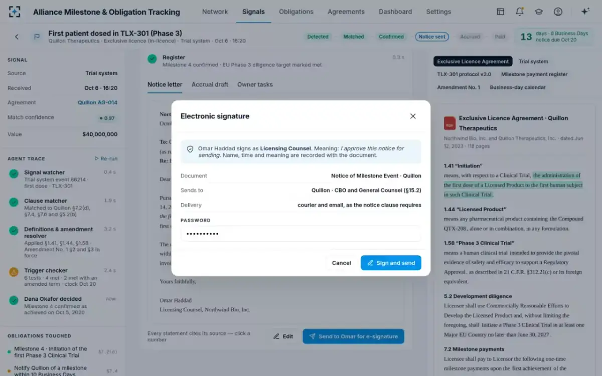 Alliance Milestone & Obligation Tracking — Electronic signature