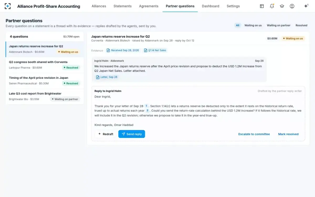Alliance Profit-Share Accounting — Partner questions