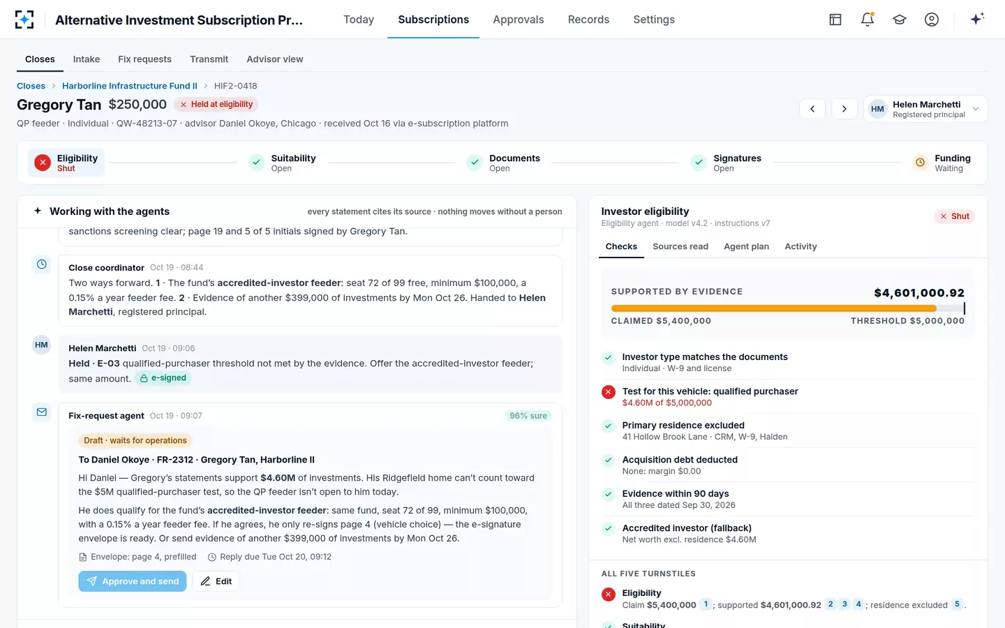 Alternative Investment Subscription Processing — One fix request