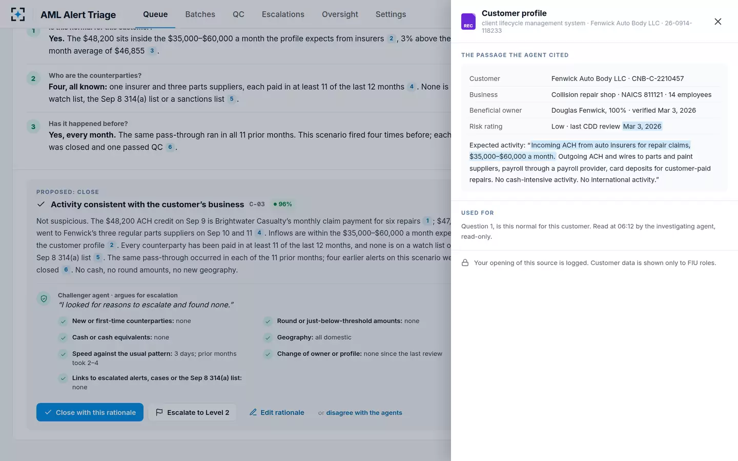 AML Alert Triage — Every statement opens its source