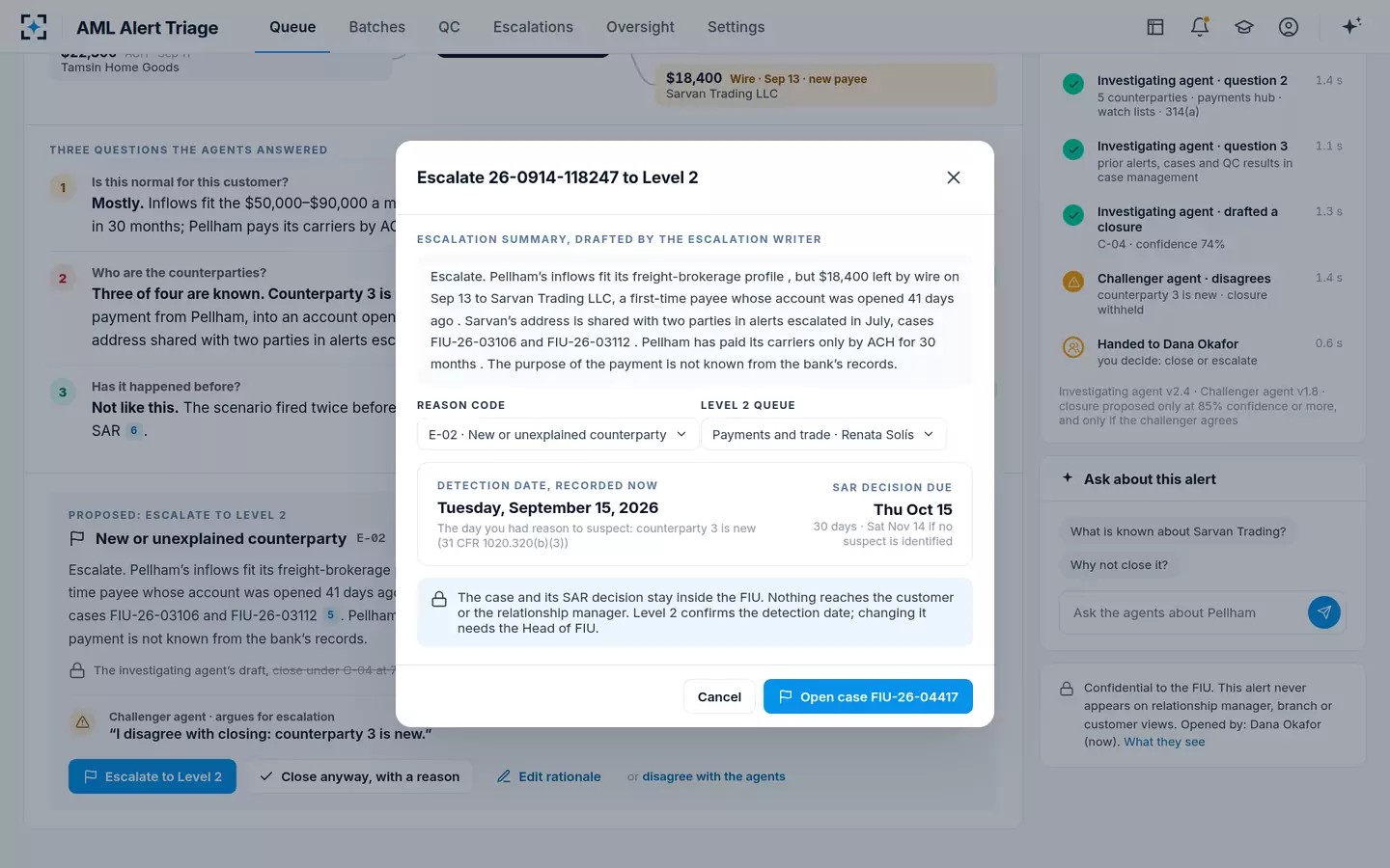 AML Alert Triage — Escalation with the detection date