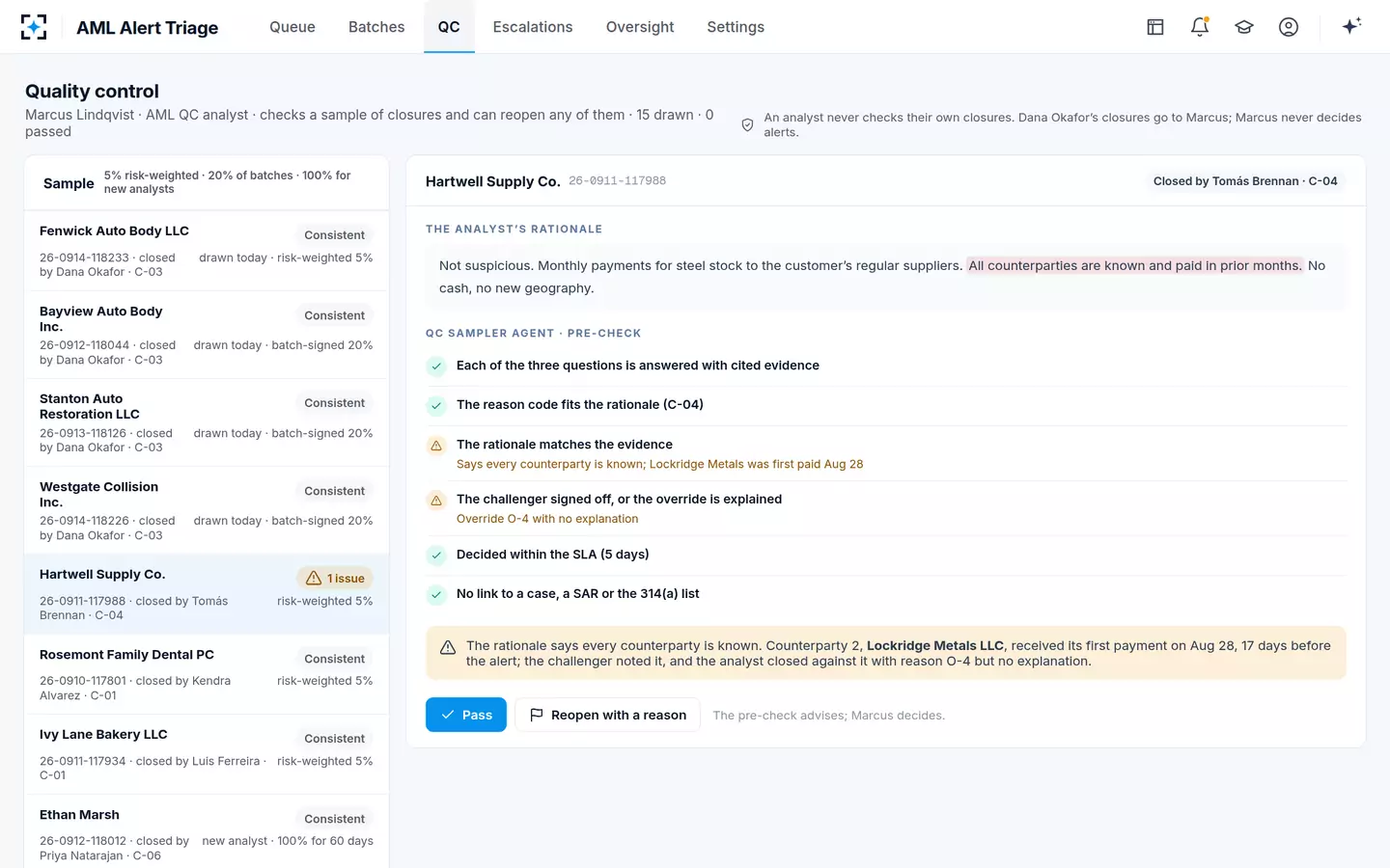 AML Alert Triage — Quality control