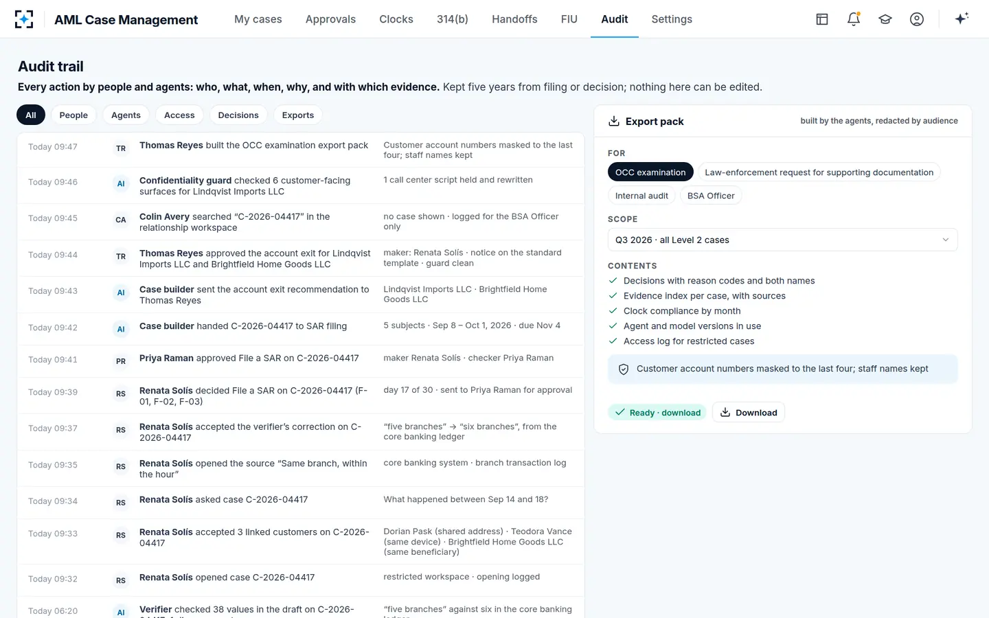 AML Case Management — The audit trail and an examiner export pack