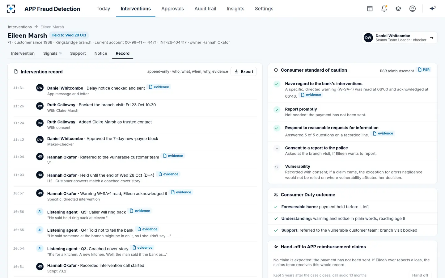 APP Fraud Detection — The intervention record