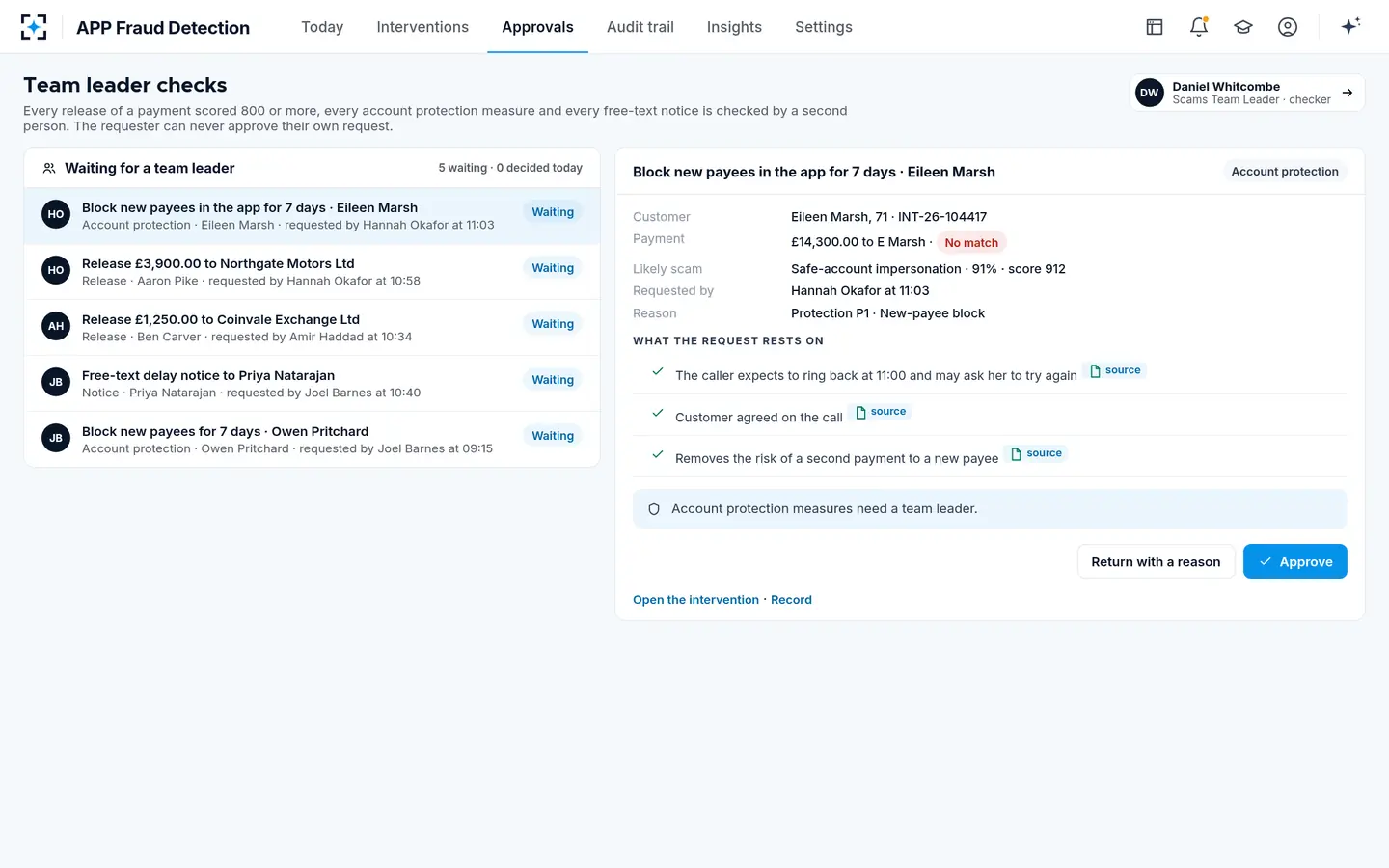 APP Fraud Detection — Team leader checks
