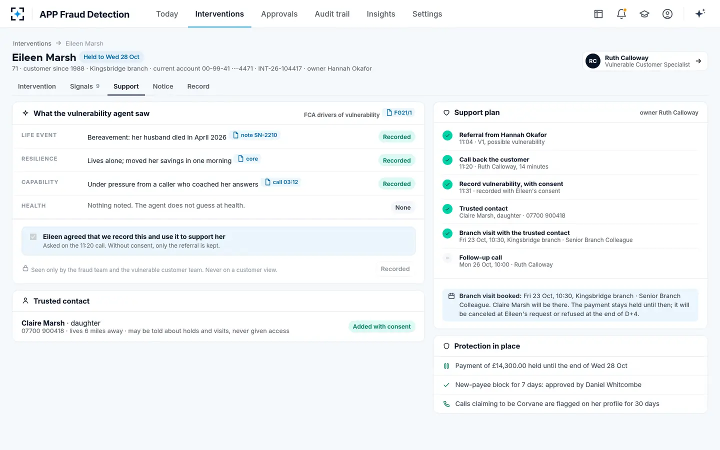 APP Fraud Detection — Support for a customer in vulnerable circumstances