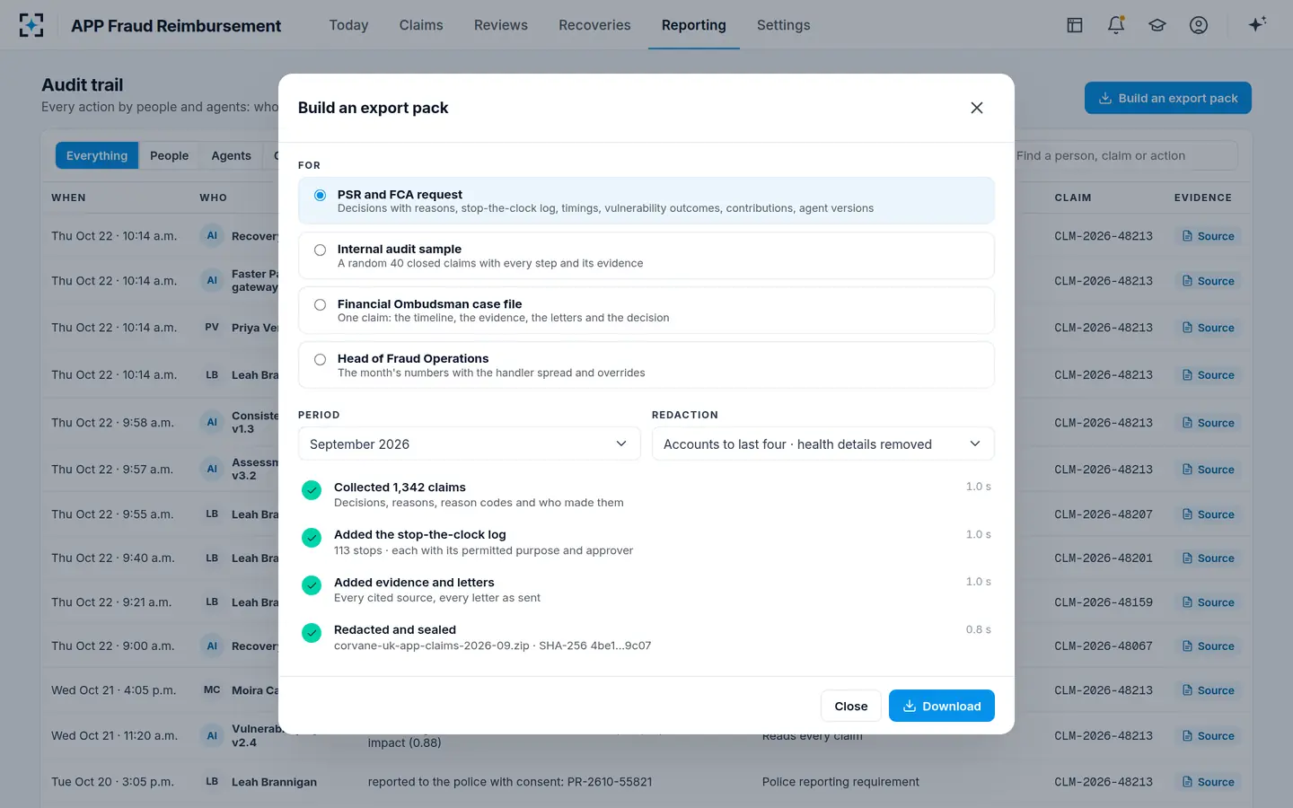 APP Fraud Reimbursement — An export pack from the audit trail