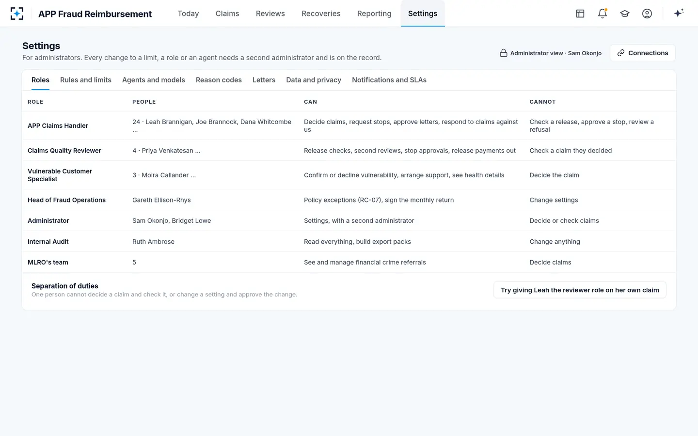 APP Fraud Reimbursement — Roles and separation of duties