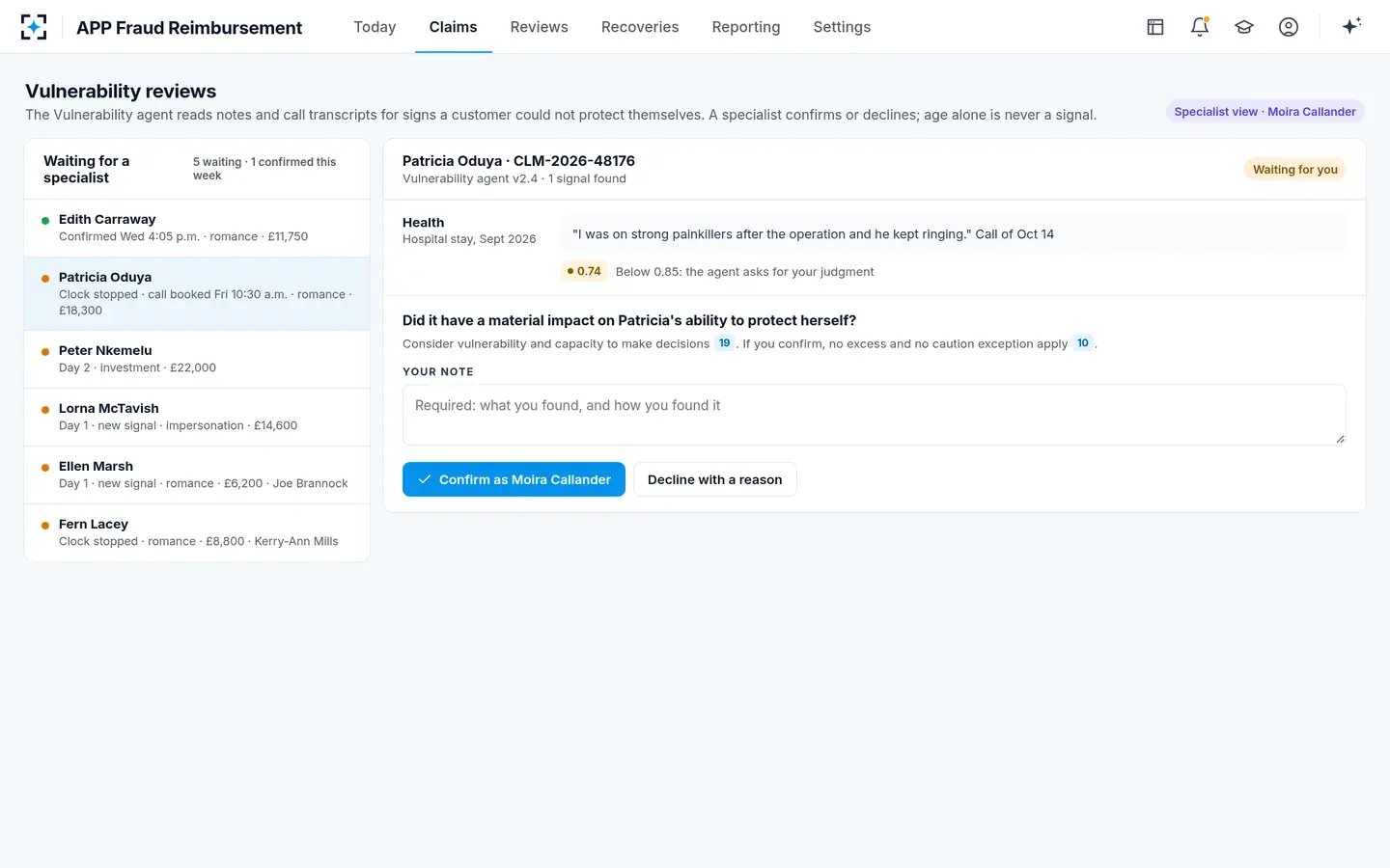 APP Fraud Reimbursement — The specialist's queue