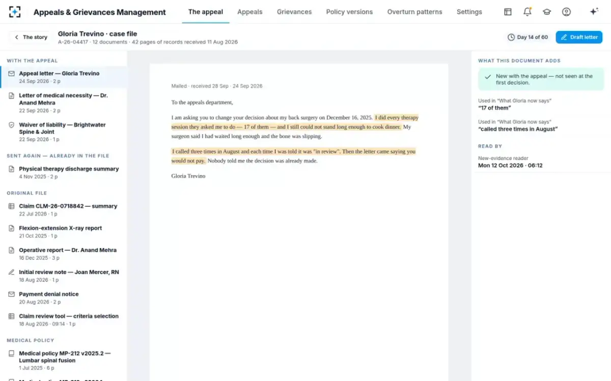 Appeals & Grievances Management — The case file