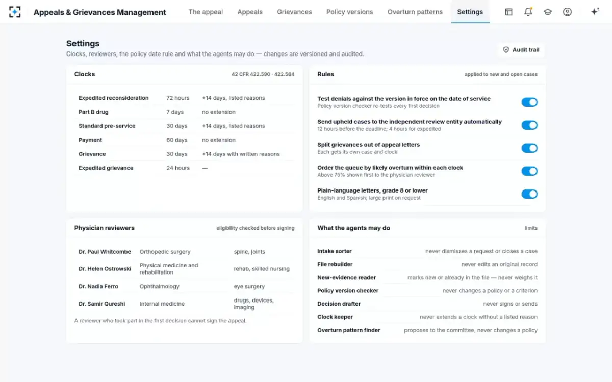 Appeals & Grievances Management — Clocks and rules