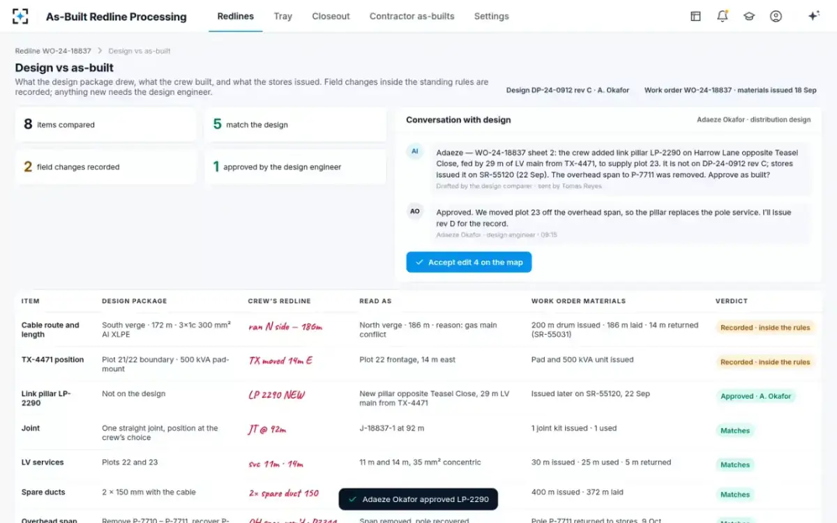 As-Built Redline Processing — Design vs as-built