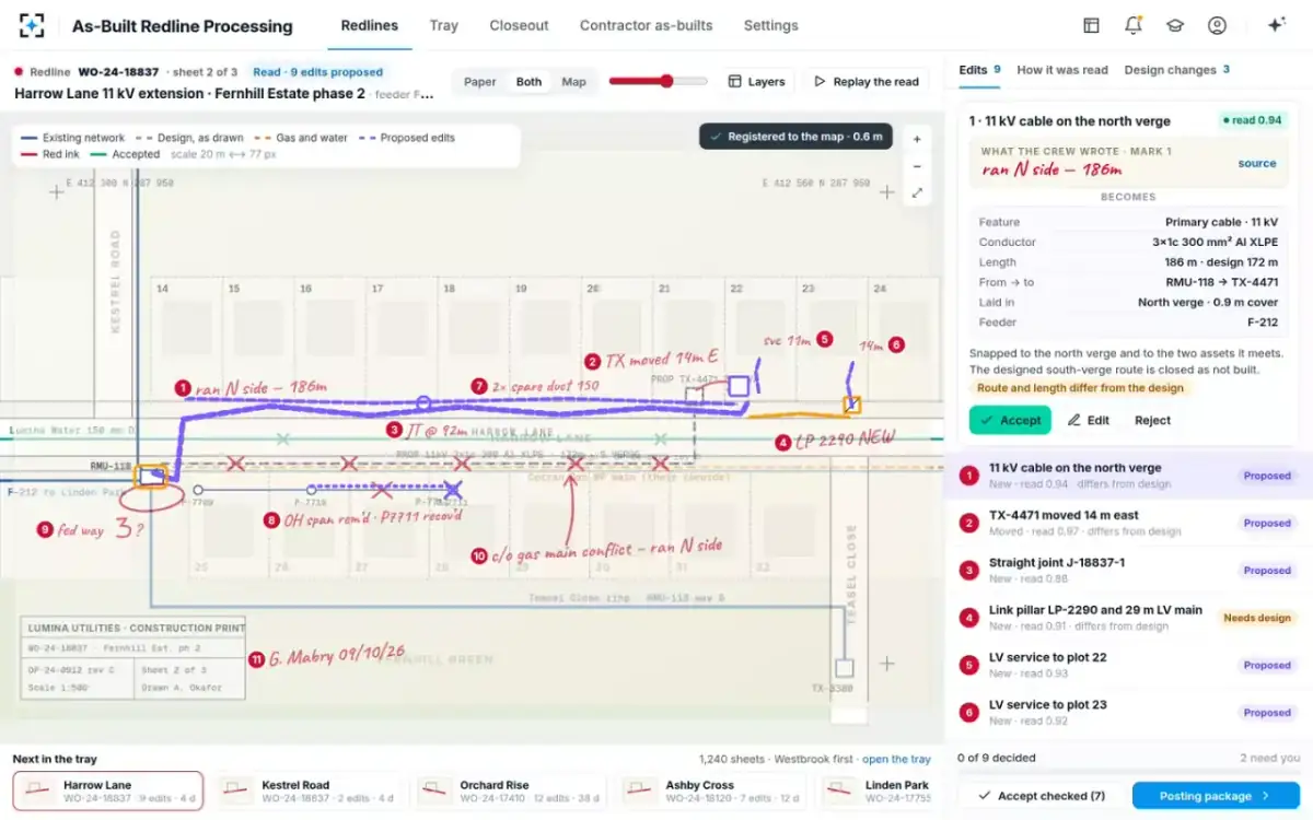 As-Built Redline Processing — The redline over the map