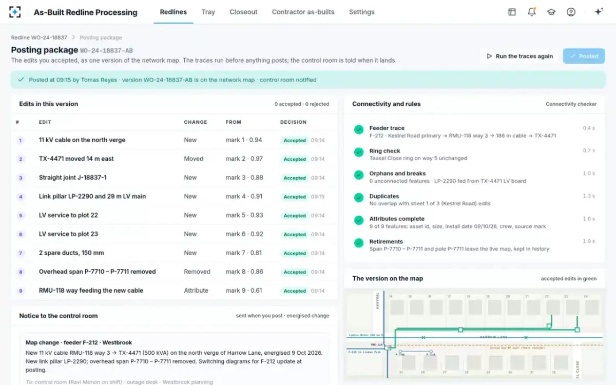 As-Built Redline Processing — Posted, control room told