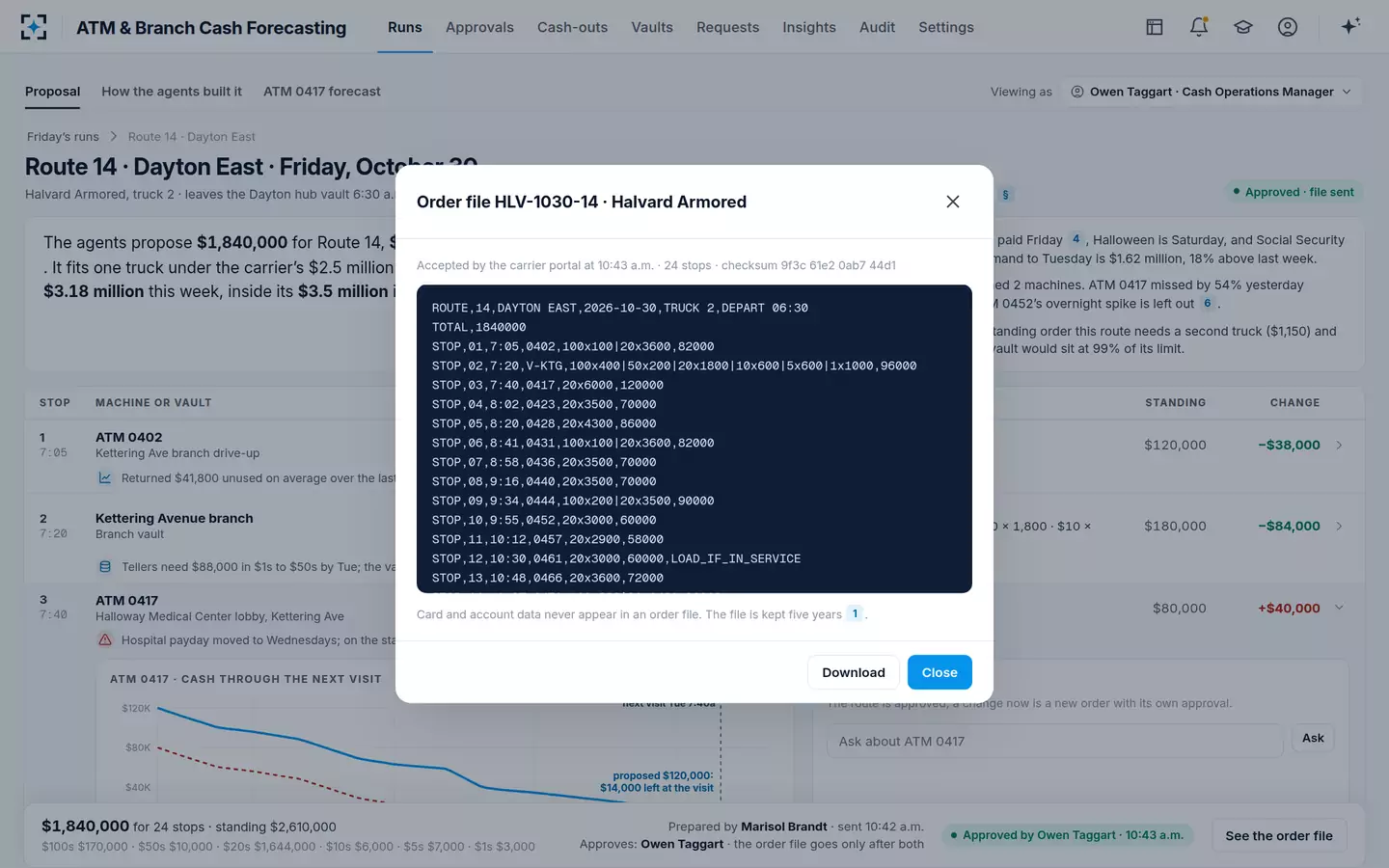 ATM & Branch Cash Forecasting — The carrier order file