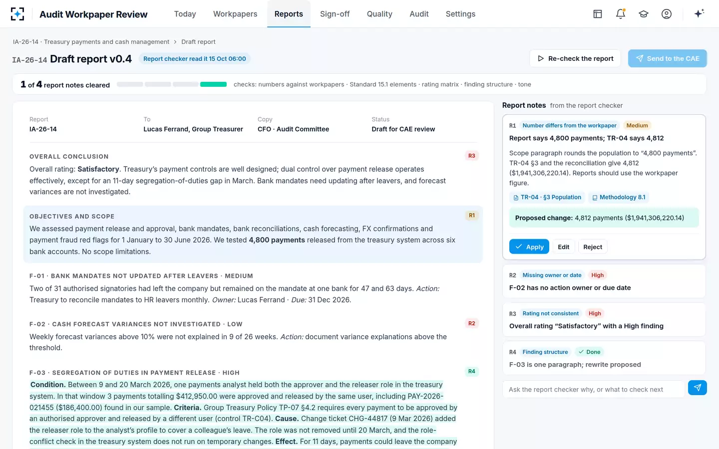 Audit Workpaper Review — The draft report, checked